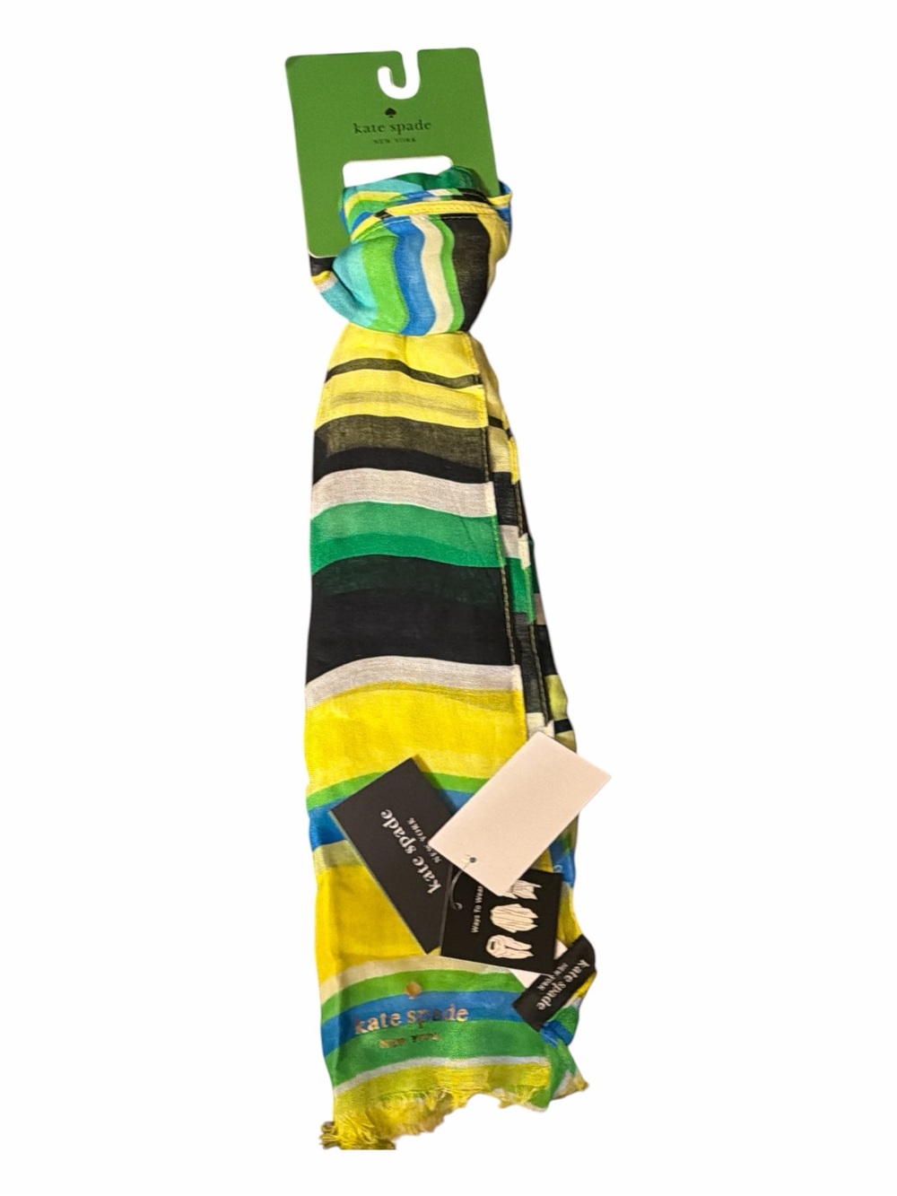 Kate Spade Striped Oblong Scarf Bright Yellow Green Blue NWT